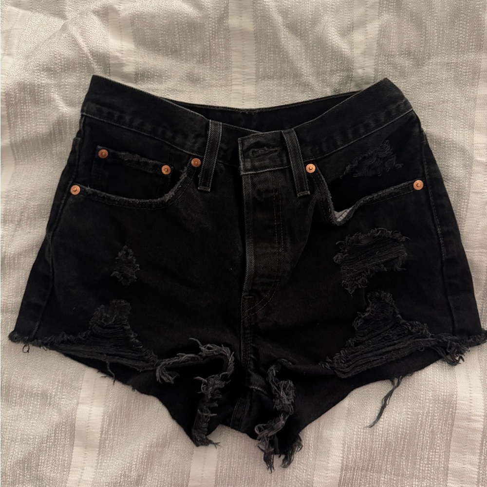 Levi's Black Distressed Denim Shorts